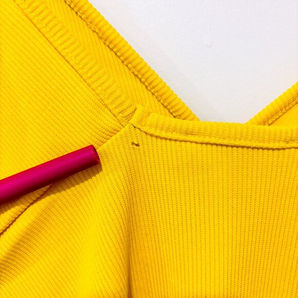 REVAMPED Yellow Ribbed Bodysuit | Rib Knit V-Neck Minimalist Essential | Small * - Picture 6 of 7